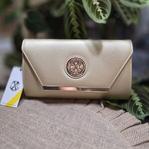 Christian Lacroix Gold Clutch with Logo Accent